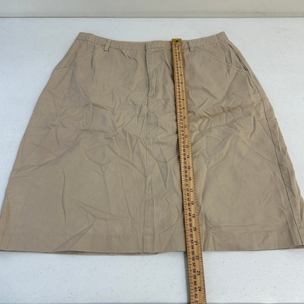 Lands End Khaki Chino Skirt Womens 14 Petite Tan Cotton Twill Straight Fit - Picture 6 of 7